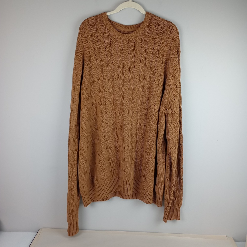 Goodthreads Mens XXXL Brown Cotton Cable Knit Long Sleeve Crewneck Sweater
